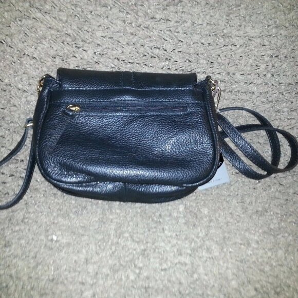 VALENTINA-Black Pebbled Leather Flap Bag/Front Stitching-NWT - Picture 3 of 7